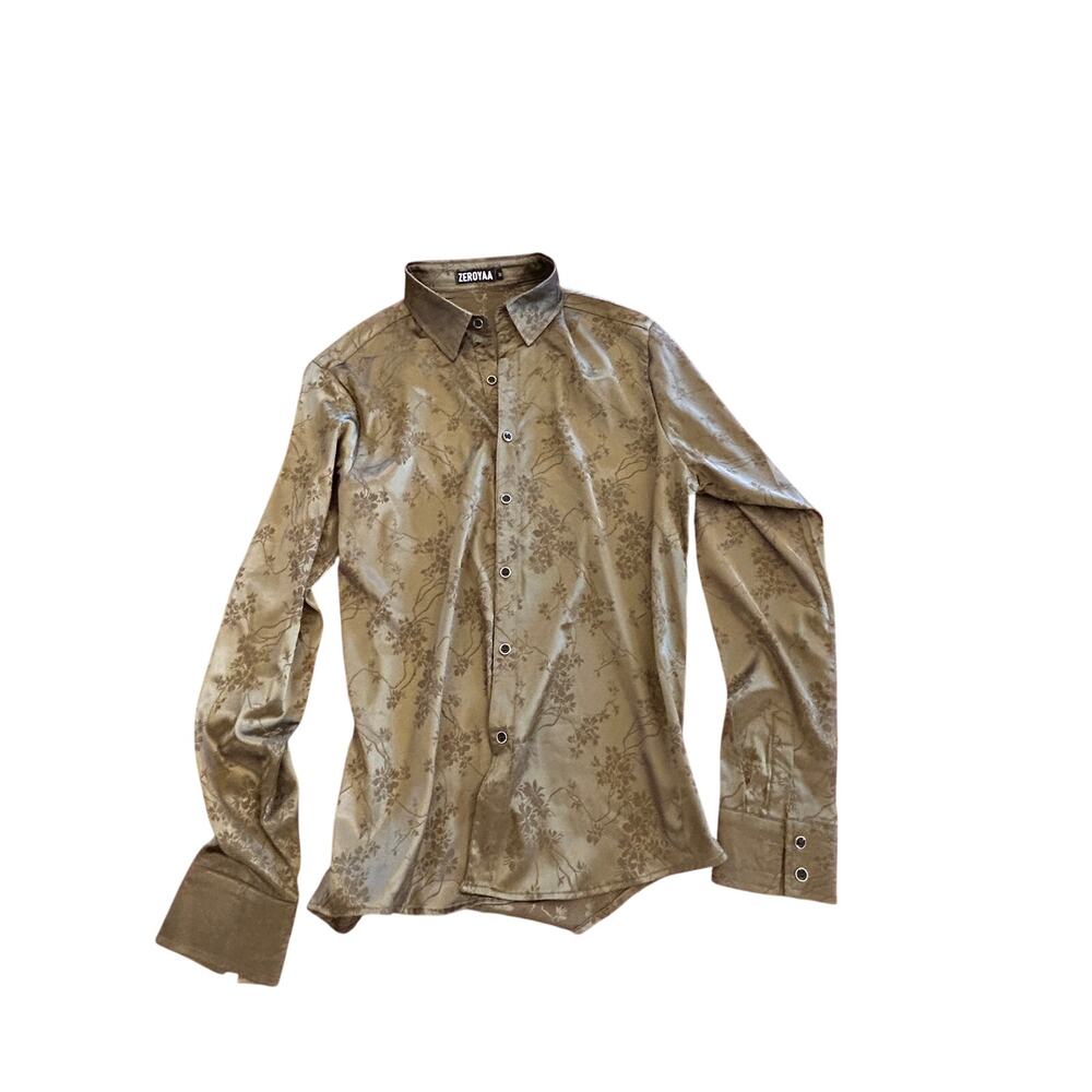 Zeroyaa Men's Green Silky Feel Button Down Shirt Size Medium